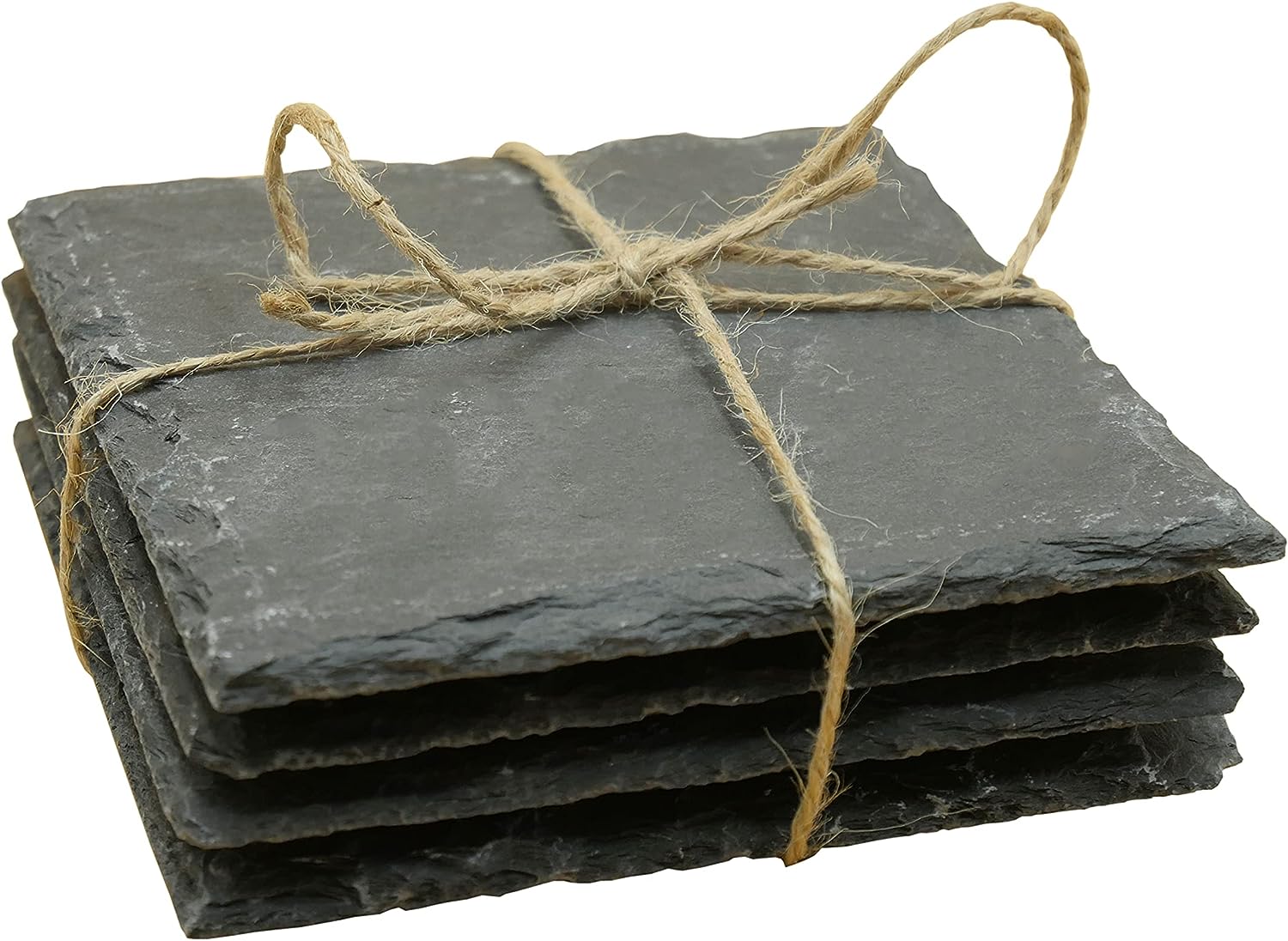 Getränke-Untersetzer Schiefer Set (4 Stück) aus Naturschiefer. Dekorative und moderne Glasuntersetzer aus 100% Schiefer mit rutschfesten Gummifüßen, Kaffee Untersetzer Schieferplatten 10x10 cm