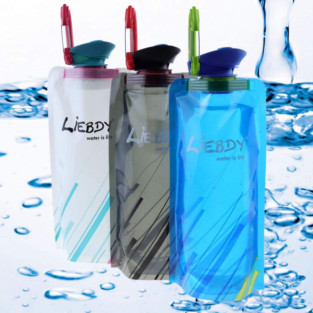 Liebdy® faltbare Trinkflasche 700 ml, BPA frei, mit dichtem Deckel + Haken - verschiedene Farben